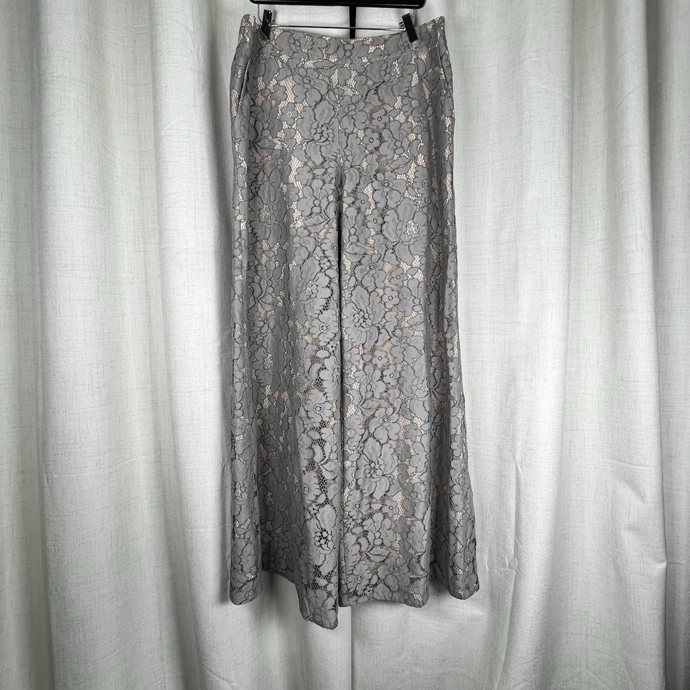 Anthropology Feather Bone Viivi Lace Overlay Wide Leg Palazzo Grey Pants Large